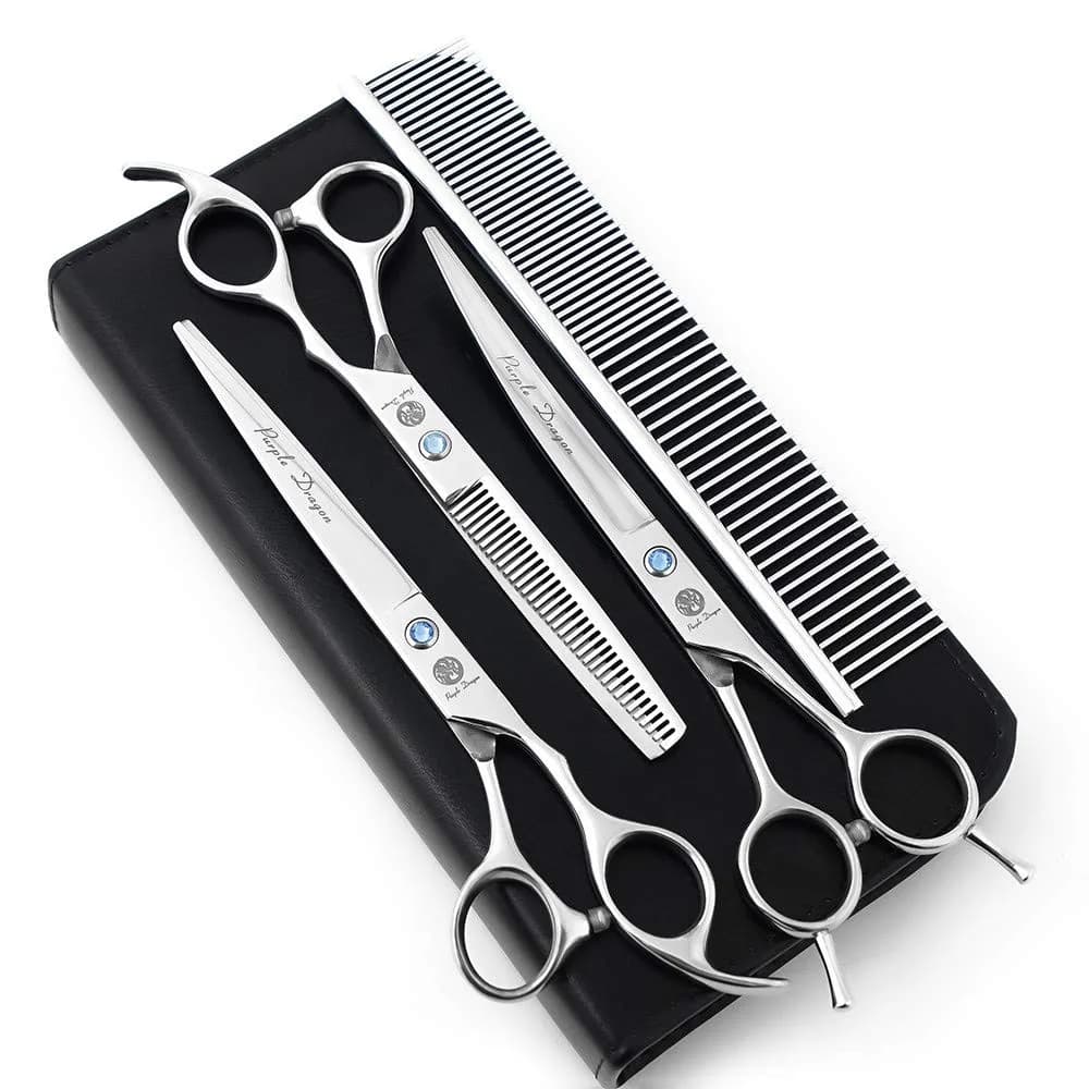 Purple Dragon Pet Grooming Scissors Set with Rhinestone Accent, 7" | Sharp, Durable, Professional - main product image