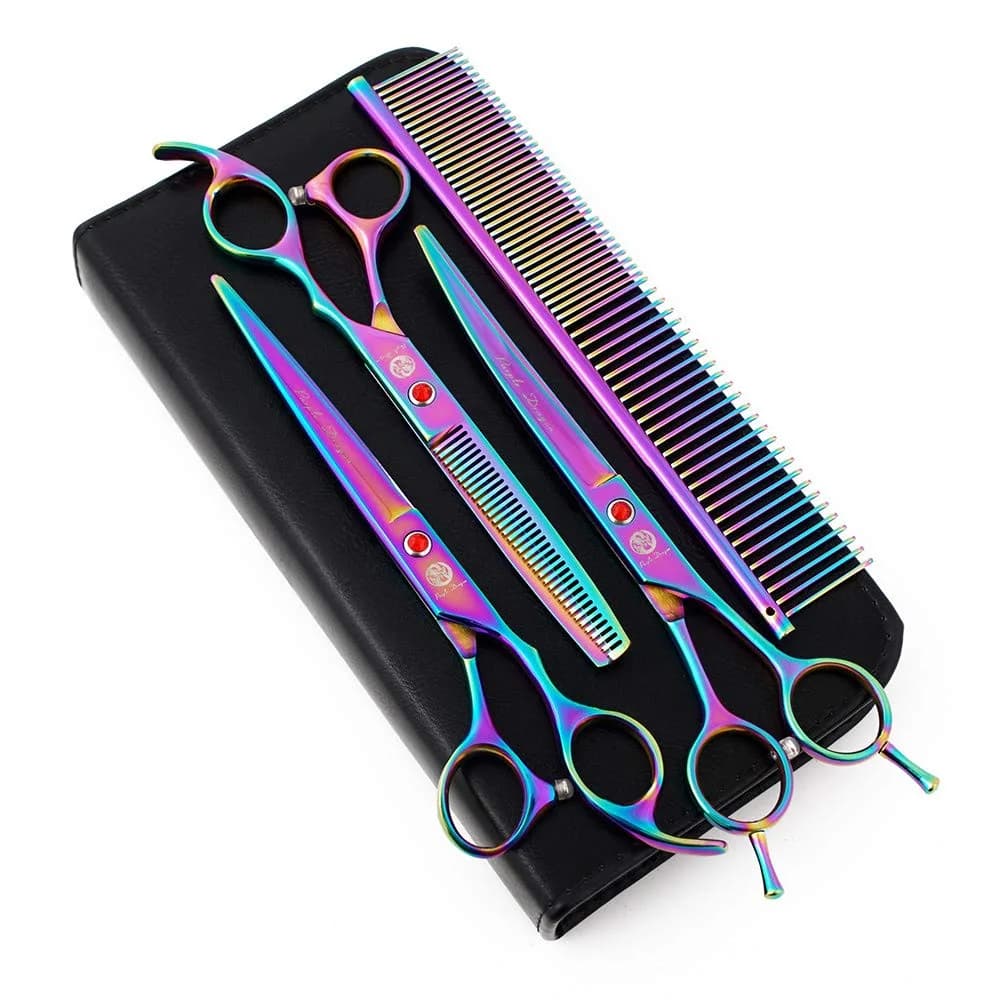 Purple Dragon 7" Dog Grooming Scissors Set with Rhinestone Accent - Rainbow | Sharp, Durable & Professional — Rainbow