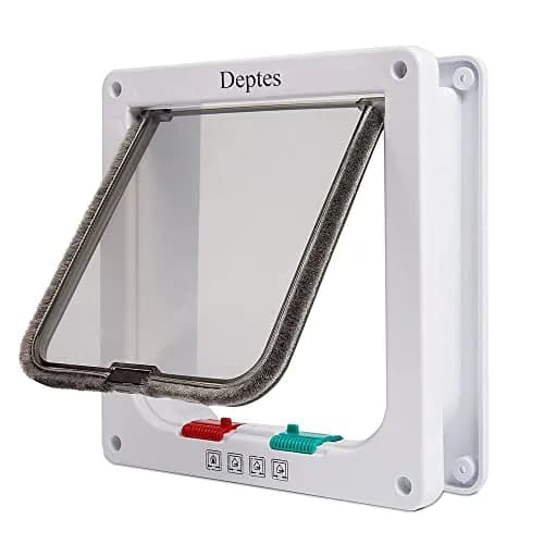 Depets Medium Cat Door 7.5" x 7.8" White | 4-Way Locking Pet Flap for Cats up to 15 lbs thumbnail 1