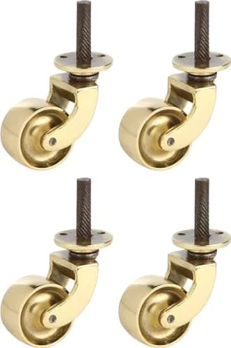 A29 360 Degree Swivel Stem Caster Wheels, Polished Lacquered, Set of 4 | Heavy Duty Brass Furniture Casters thumbnail 1