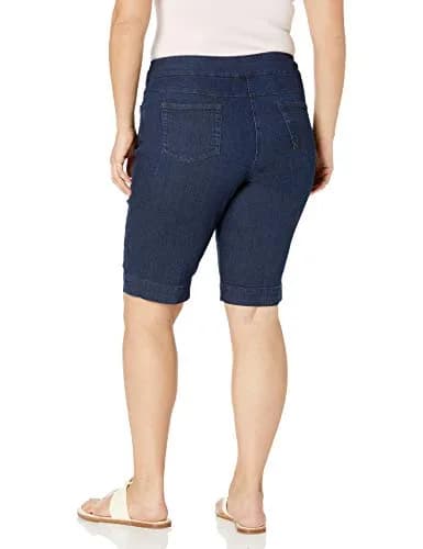 SLIM-SATION Women Plus Size Wide Band Pull-on Solid Walking Short, Denim, 16 | Slimming Bermuda Shorts with Tummy Control thumbnail 2
