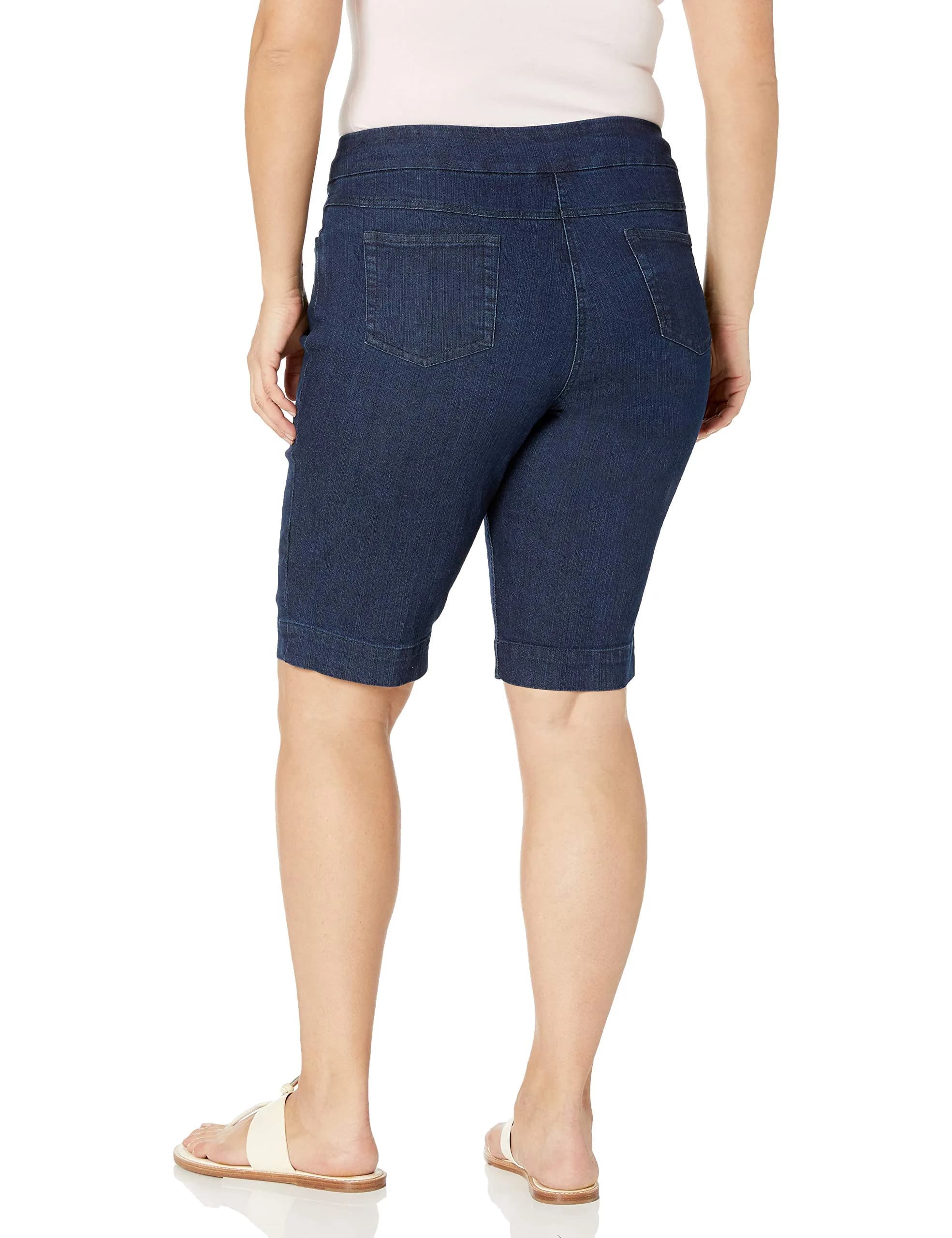 SLIM-SATION Women Plus Size Wide Band Pull-on Solid Walking Short, Denim, 20 | Slimming Bermuda Length with Tummy Control thumbnail 2