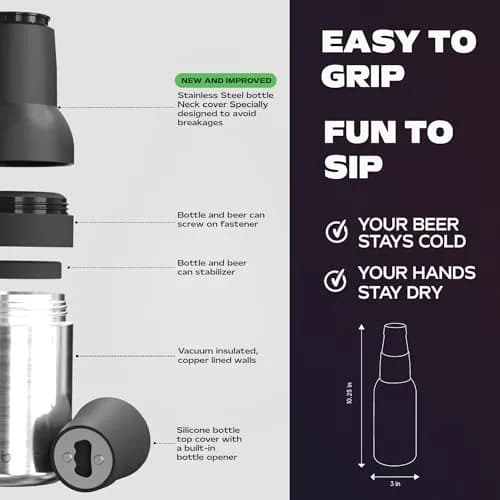 Asobu Frosty Beer Holder 590ml (20 Fl Oz) | Vacuum Insulated Stainless Steel Can & Bottle Cooler with Built-in Opener thumbnail 6
