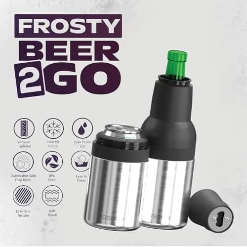 Asobu Frosty Beer Holder 590ml (20 Fl Oz) | Vacuum Insulated Stainless Steel Can & Bottle Cooler with Built-in Opener thumbnail 2