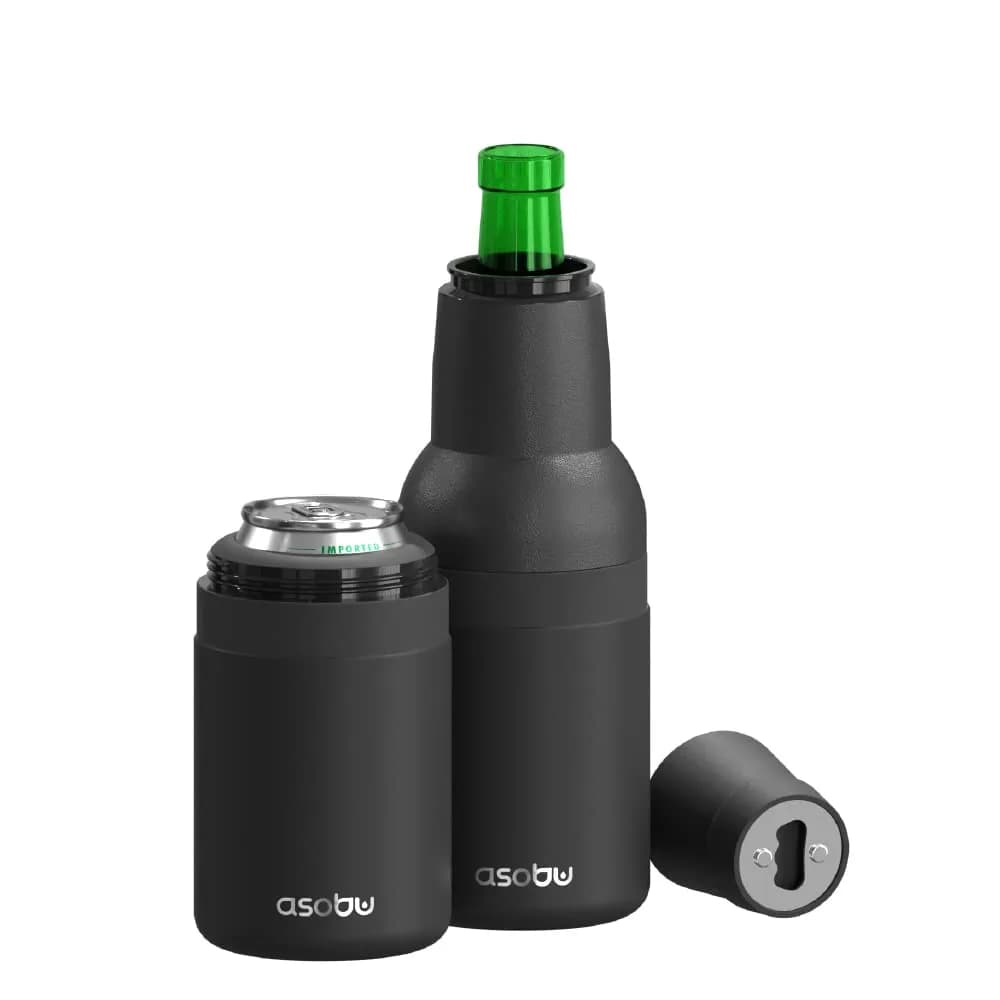 Asobu Frosty Beer Holder 2 Go Vacuum Insulated Stainless Steel Beer Can and Bottle Cooler with Built-in Opener, 12oz (355ml) | Keeps Drinks Cold for 12 Hours