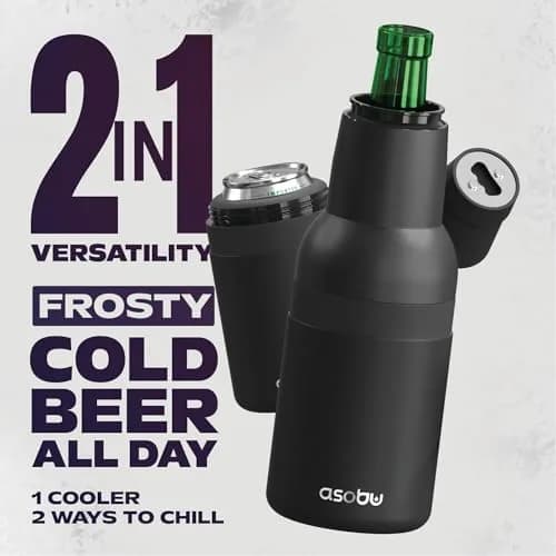 Asobu Frosty Beer Holder 2 Go Vacuum Insulated Stainless Steel Beer Can and Bottle Cooler with Built-in Opener, 12oz (355ml) | Keeps Drinks Cold for 12 Hours thumbnail 3