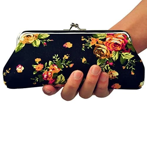 Oyachic Large Coin Purse Floral Canvas 18cm | Vintage Kiss Lock Wallet for Women Girls thumbnail 4