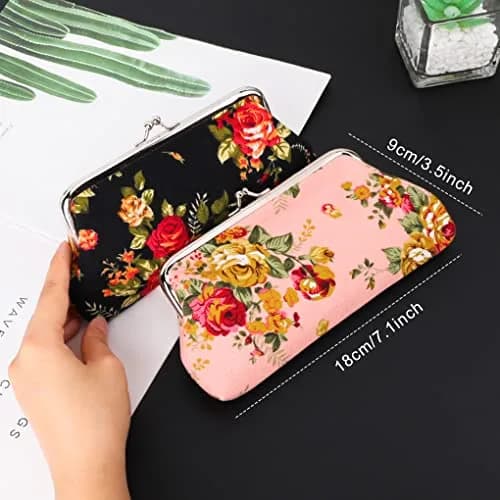 Oyachic Large Coin Purse Floral Canvas 18cm | Vintage Kiss Lock Wallet for Women Girls thumbnail 7