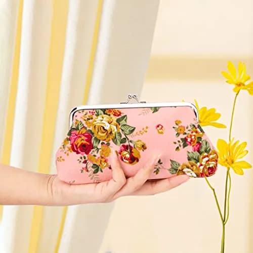 Oyachic Large Coin Purse Floral Canvas 18cm | Vintage Kiss Lock Wallet for Women Girls thumbnail 8