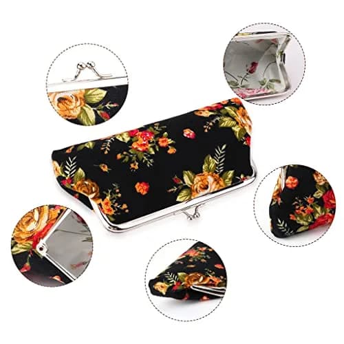 Oyachic Large Coin Purse Floral Canvas 18cm | Vintage Kiss Lock Wallet for Women Girls thumbnail 2