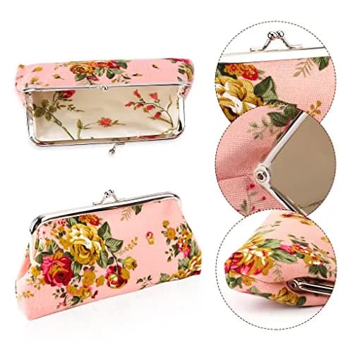 Oyachic Large Coin Purse Floral Canvas 18cm | Vintage Kiss Lock Wallet for Women Girls thumbnail 3