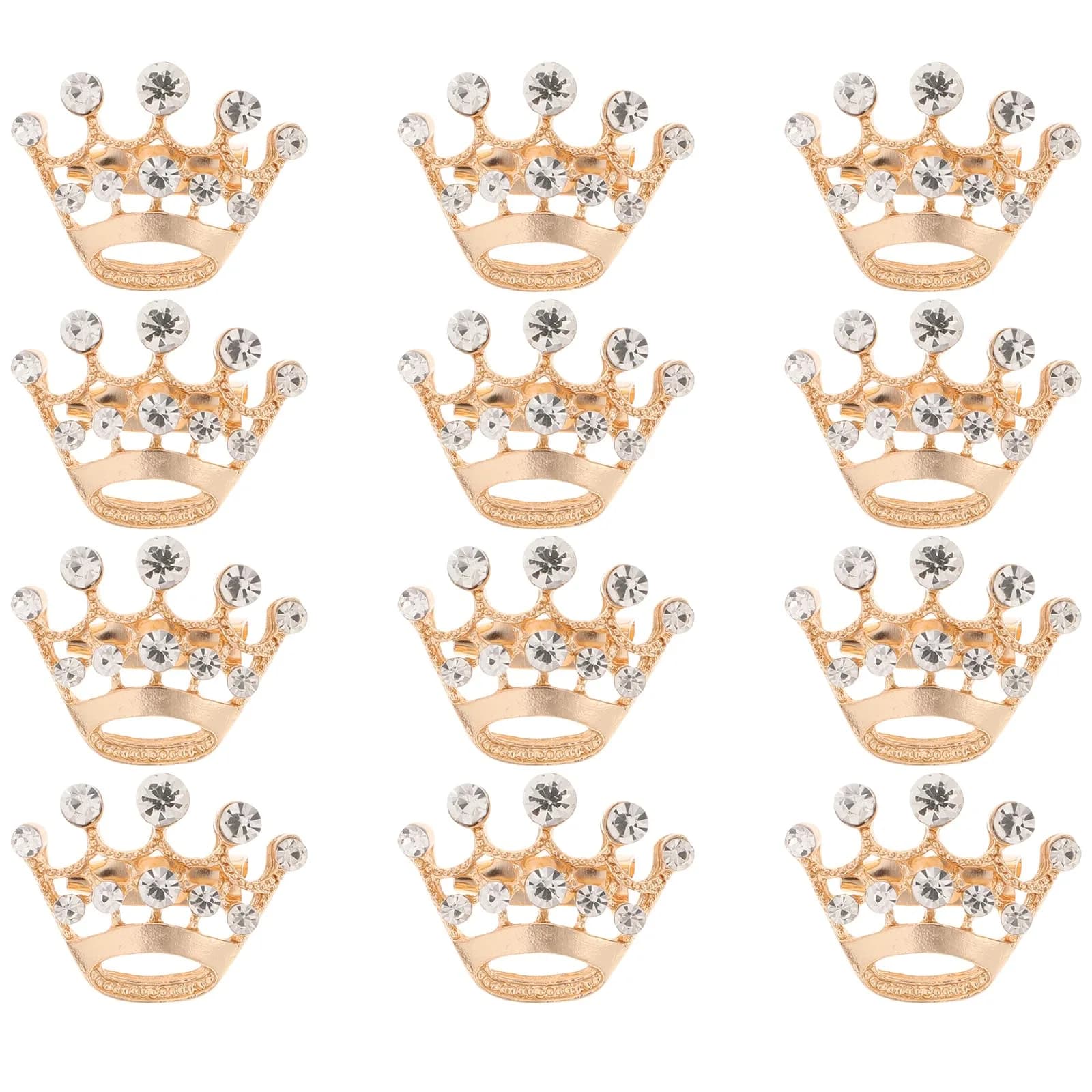 ULTNICE 12pcs Tiara Crown Brooch Pin Gold | Elegant Wedding & Party Accessory — Gold