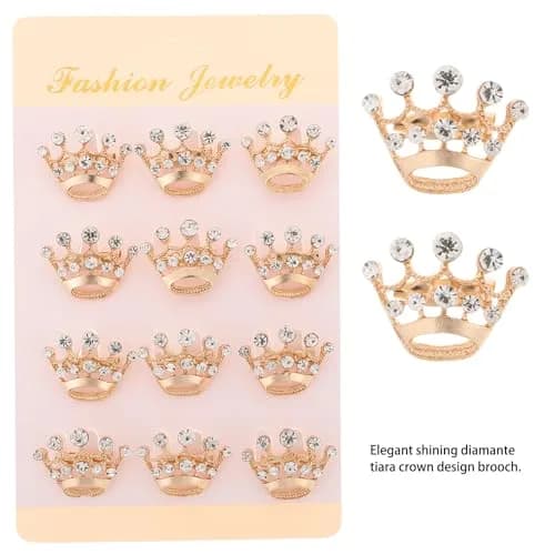 ULTNICE 12pcs Tiara Crown Brooch Pin Gold | Elegant Wedding & Party Accessory thumbnail 4