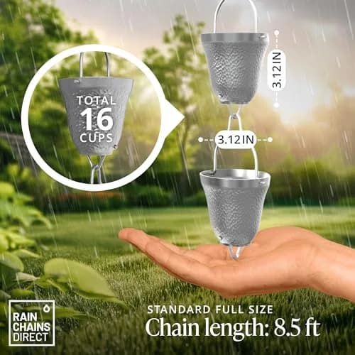 Rain Chains Direct Contempo Rain Chain 8.5 FT | Durable Milled Aluminum Gray for Outdoor Decor thumbnail 4