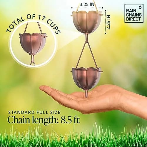 Rain Chains Direct Square Link Rain Chain 8.5 ft | Durable Milled Aluminum for Outdoor Gutter Replacement thumbnail 3