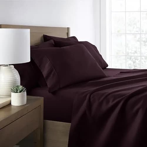 Linen Market King Sheet Set 6 Piece Purple | Ultra Soft & Breathable Cooling Microfiber thumbnail 1