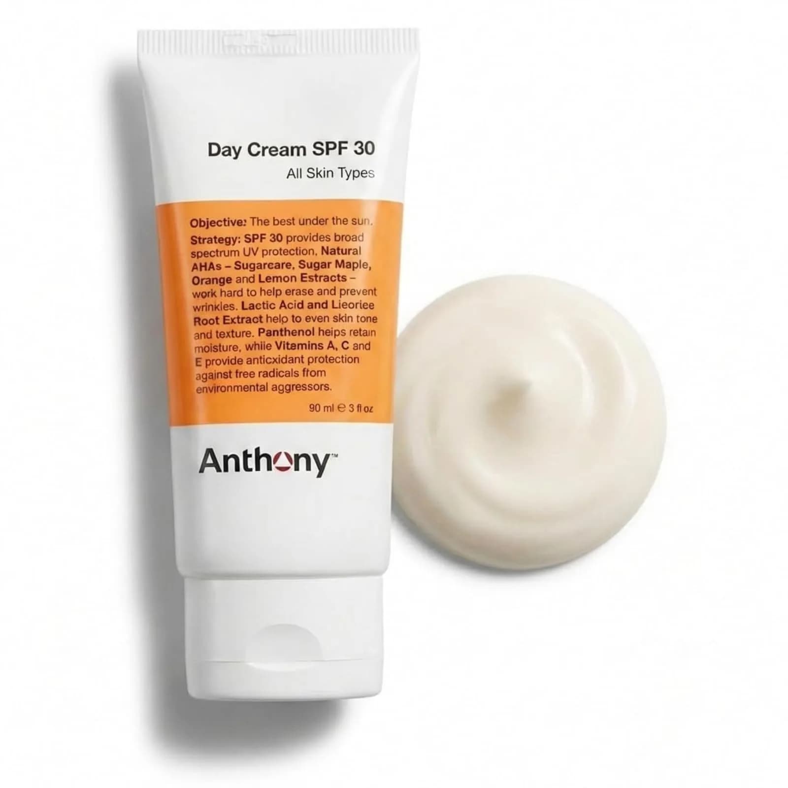 Anthony Day Cream SPF 30 Face Moisturizer, 3 Fl Oz | Broad Spectrum Sun Protection with Hydrating Squalene & Vitamin E