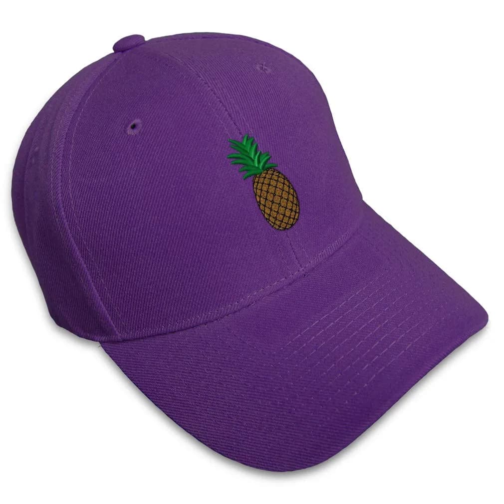 Speedy Pros Custom Baseball Cap Pineapple Embroidery 58cm | Food & Beverage Design, Unisex, Khaki — Purple Design Only