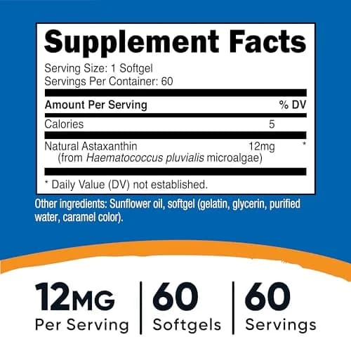 Nutricost Astaxanthin 12mg 60 Softgels | Antioxidant Supplement for Wellness thumbnail 2