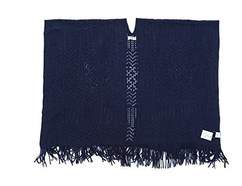 sy soul young Knit Shawl Wrap for Women Ladies Fringe Poncho Cape One Size Navy | Soft Acrylic, Casual & Warm thumbnail 8