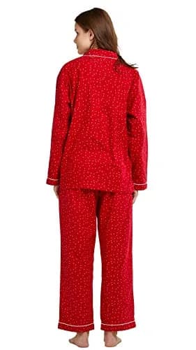 TONY AND CANDICE Women's 100% Cotton Flannel Pajama Set Sleepwear (S,Red Stars) | Classic Christmas Lounge thumbnail 5
