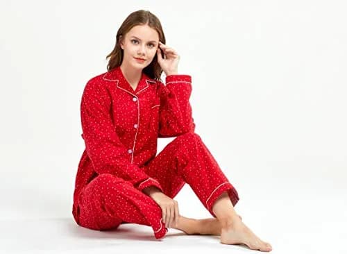 TONY AND CANDICE Women's 100% Cotton Flannel Pajama Set Sleepwear (S,Red Stars) | Classic Christmas Lounge thumbnail 6