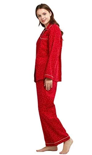 TONY AND CANDICE Women's 100% Cotton Flannel Pajama Set Sleepwear (S,Red Stars) | Classic Christmas Lounge thumbnail 2