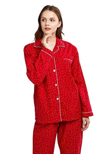 TONY AND CANDICE Women's 100% Cotton Flannel Pajama Set Sleepwear (S,Red Stars) | Classic Christmas Lounge thumbnail 3