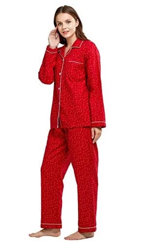 TONY AND CANDICE Women's 100% Cotton Flannel Pajama Set Sleepwear (S,Red Stars) | Classic Christmas Lounge thumbnail 4