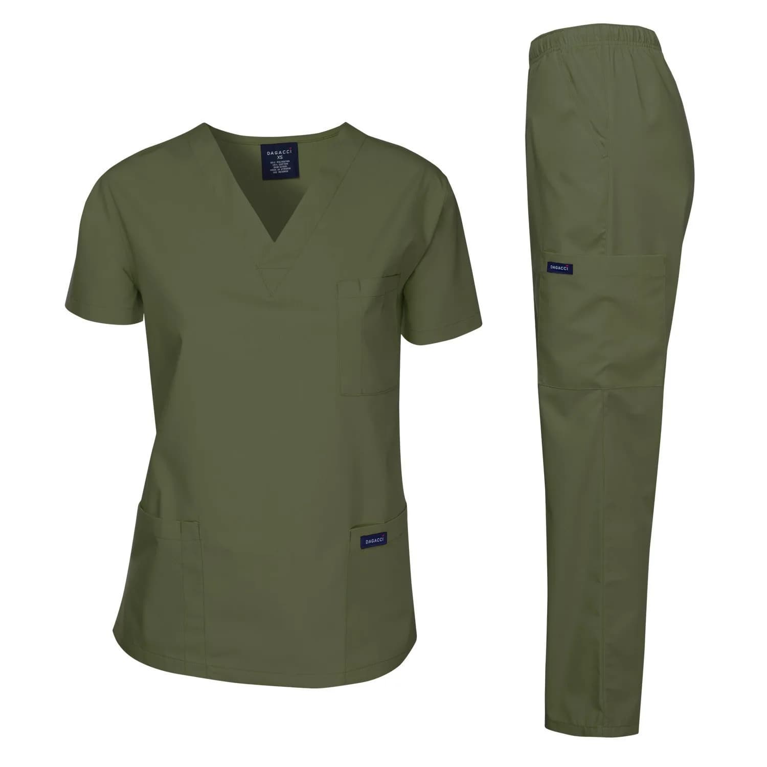 Dagacci Medical Uniform Scrubs Set Women & Men | Cotton-Polyester Blend, Olive, X-Small