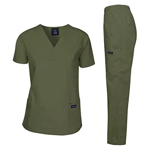 Dagacci Medical Uniform Womens Medical Scrub Set Shirt Top and Pant, Olive Green, Medium thumbnail 1