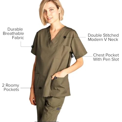 Dagacci Medical Uniform Womens Medical Scrub Set Shirt Top and Pant, Olive Green, Medium thumbnail 5