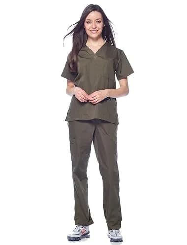 Dagacci Medical Uniform Womens Medical Scrub Set Shirt Top and Pant, Olive Green, Medium thumbnail 2