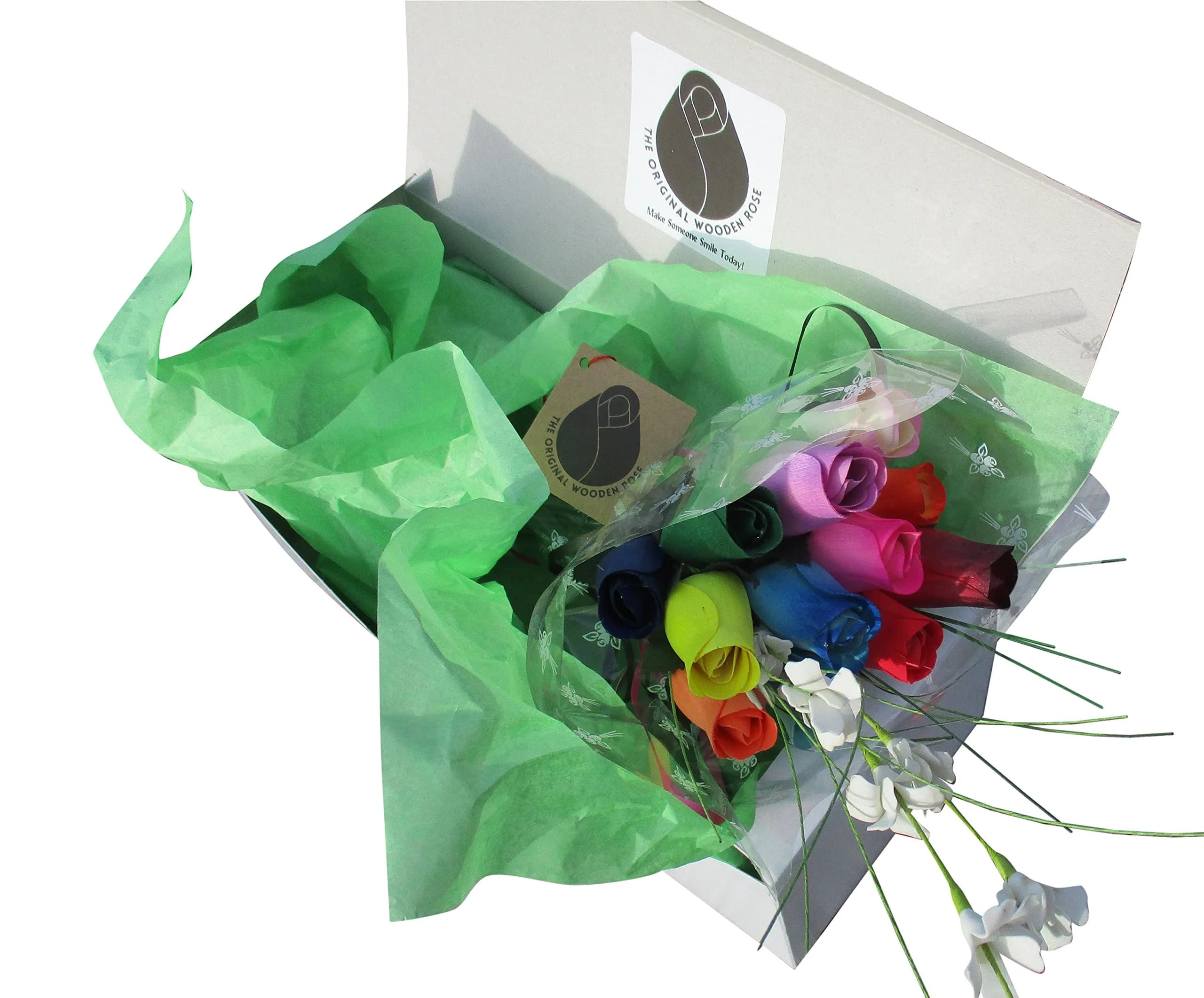 The Original Wooden Rose All Black Gothic Roses Halloween Floral Flower Bouquets in a Gift Box (2 Dozen) Brighten your space with handcrafted birch wood roses, maintenance-free, perfect for gifting or decor — Assorted Colors, Gift Boxed / 1 Dozen