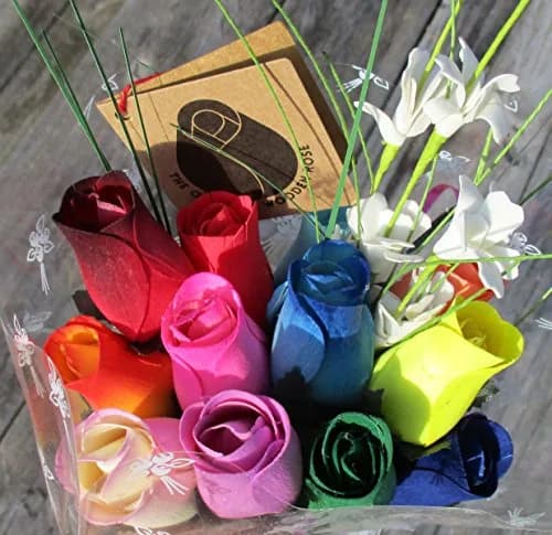 The Original Wooden Rose Assorted Colors Floral Flower Bouquets in a Gift Box (1 Dozen) Brighten your home or office with vibrant birch wood roses, maintenance-free and perfect for gifting thumbnail 4