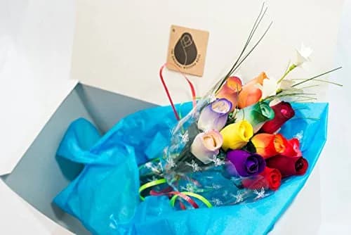 The Original Wooden Rose Assorted Colors Floral Flower Bouquets in a Gift Box (1 Dozen) Brighten your home or office with vibrant birch wood roses, maintenance-free and perfect for gifting thumbnail 2