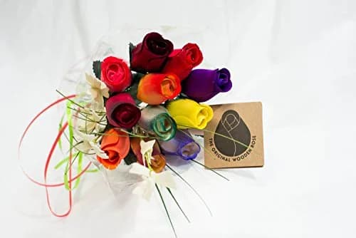 The Original Wooden Rose Assorted Colors Floral Flower Bouquets in a Gift Box (1 Dozen) Brighten your home or office with vibrant birch wood roses, maintenance-free and perfect for gifting thumbnail 3