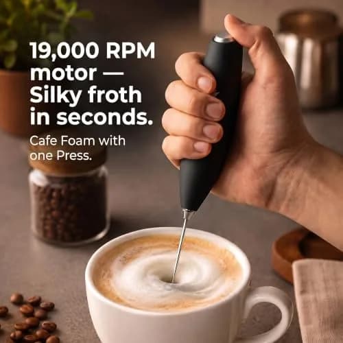 Bean Envy Handheld Milk Frother Wand with Stand - Black | 19000 RPM Electric Mixer for Coffee, Matcha, Protein Shakes thumbnail 2