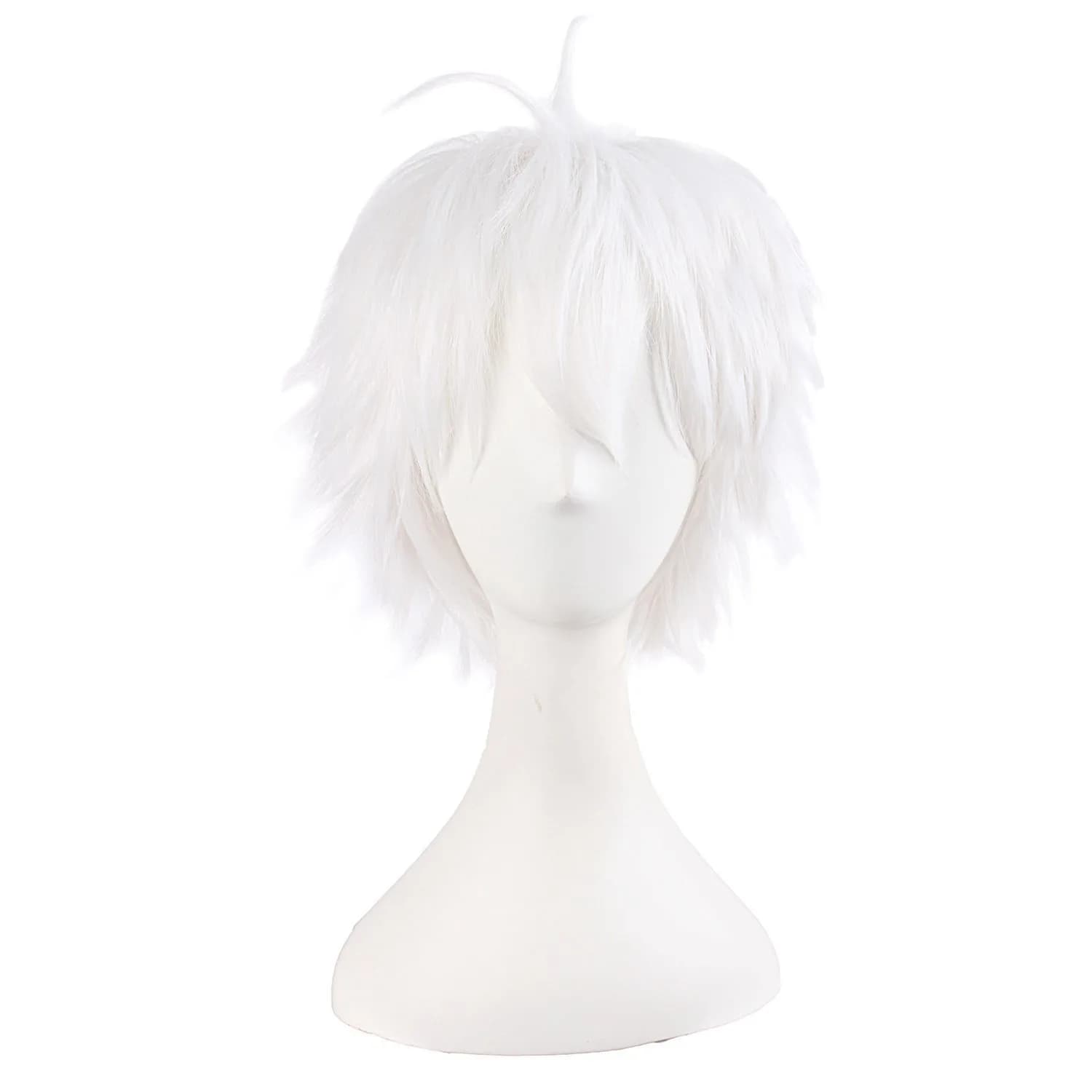 MapofBeauty 14 Inch White Short Hair Tied Ponytail Cosplay Party Wig | Heat Resistant Synthetic Fiber - main product image