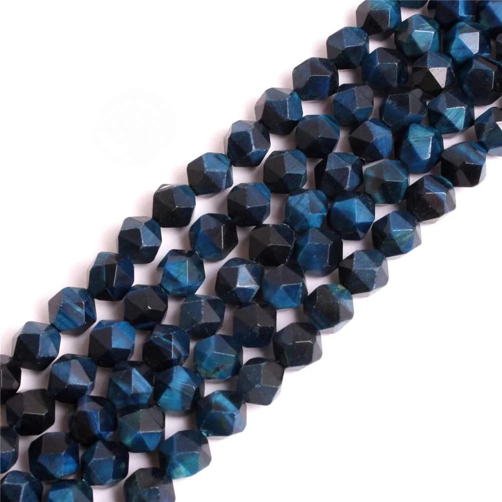 GEM-INSIDE CREATE YOUR OWN FASHION Cyanite Tiger Eyes Gemstone 8mm | Faceted Loose Beads for Jewelry Making — Dyed Blue Tiger Eye / 10mm