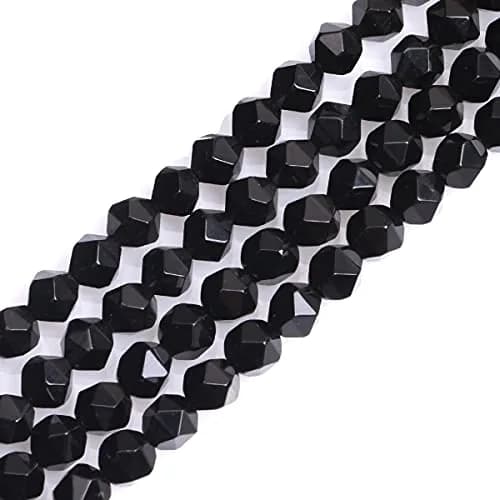 GEM-INSIDE CREATE YOUR OWN FASHION Natural 6mm Black Agate Gemstone Loose Beads Faceted Cambay Energy Stone for Jewelry Making 15" thumbnail 1