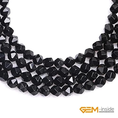 GEM-INSIDE CREATE YOUR OWN FASHION Natural 6mm Black Agate Gemstone Loose Beads Faceted Cambay Energy Stone for Jewelry Making 15" thumbnail 4