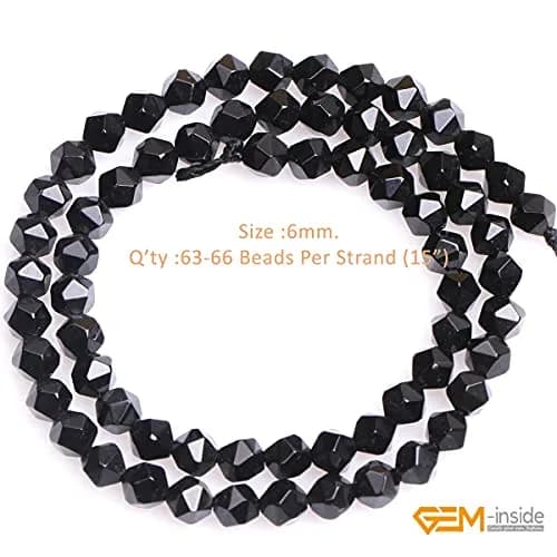 GEM-INSIDE CREATE YOUR OWN FASHION Natural 6mm Black Agate Gemstone Loose Beads Faceted Cambay Energy Stone for Jewelry Making 15" thumbnail 2