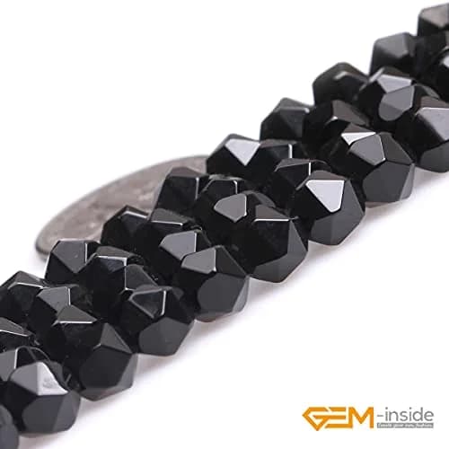 GEM-INSIDE CREATE YOUR OWN FASHION Natural 6mm Black Agate Gemstone Loose Beads Faceted Cambay Energy Stone for Jewelry Making 15" thumbnail 3