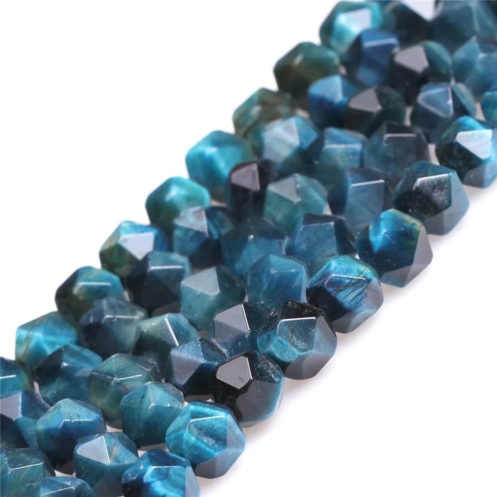 GEM-INSIDE CREATE YOUR OWN FASHION Natural 6mm Black Agate Gemstone Loose Beads Faceted Cambay Energy Stone for Jewelry Making 15" — Dyed Blue Tiger Eye / 8mm