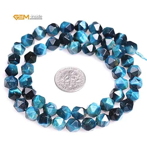 GEM-INSIDE CREATE YOUR OWN FASHION Cyanite Tiger Eyes Gemstone 8mm | Faceted Loose Beads for Jewelry Making thumbnail 4