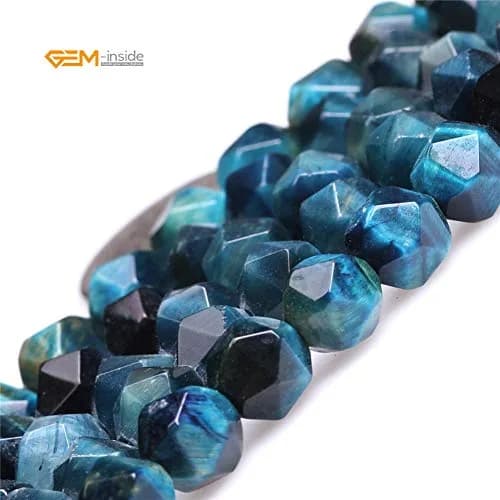 GEM-INSIDE CREATE YOUR OWN FASHION Cyanite Tiger Eyes Gemstone 8mm | Faceted Loose Beads for Jewelry Making thumbnail 2