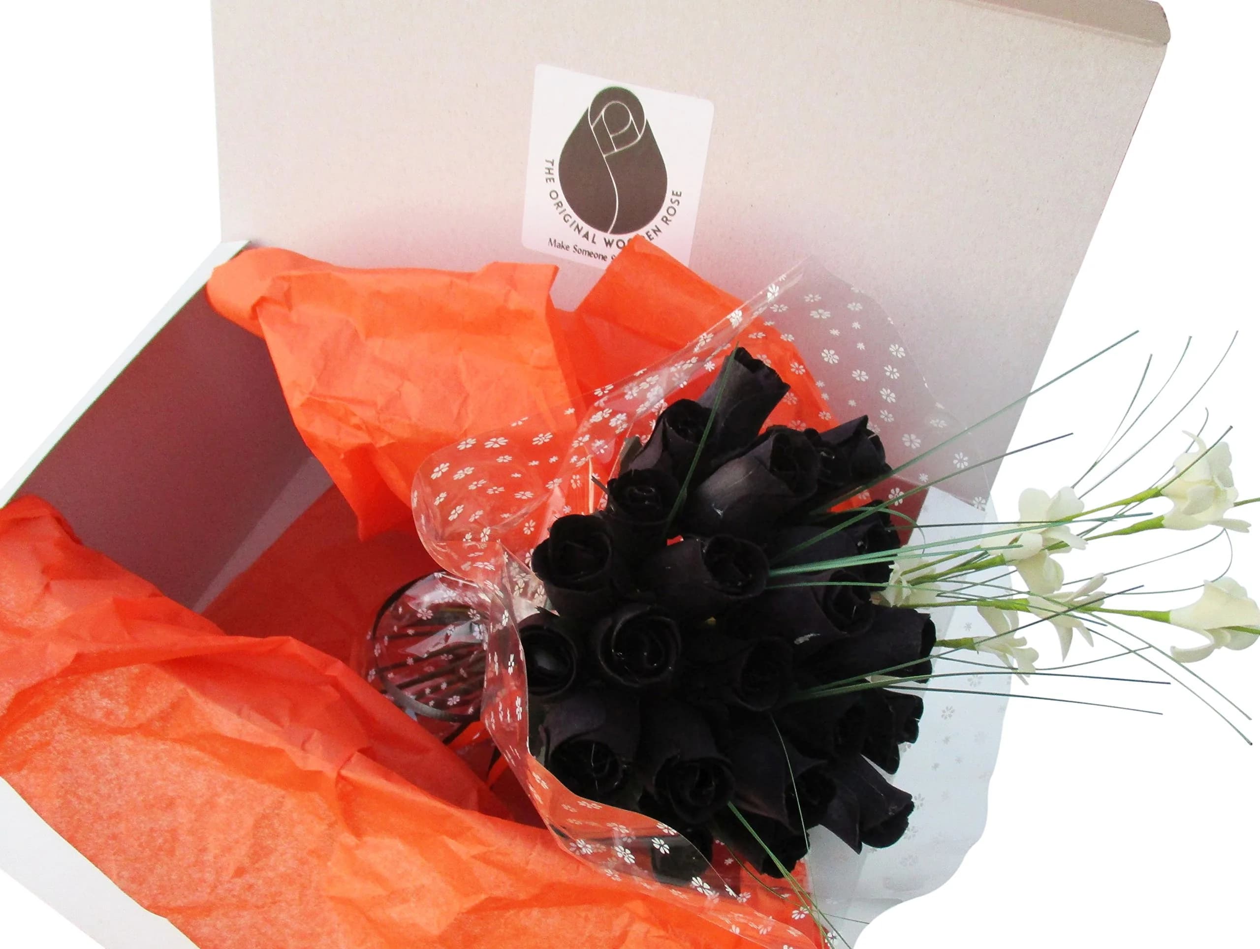 The Original Wooden Rose All Black Gothic Roses Halloween Floral Flower Bouquets in a Gift Box (2 Dozen) Brighten your space with handcrafted birch wood roses, maintenance-free, perfect for gifting or decor