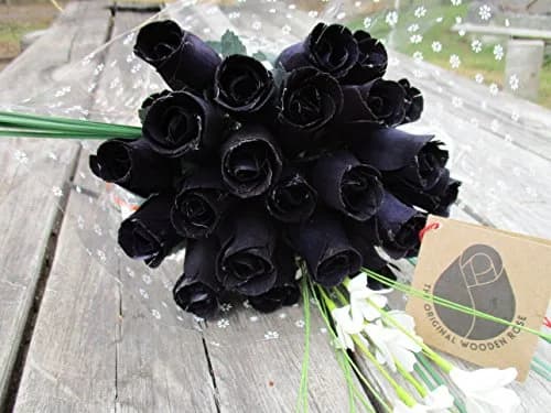 The Original Wooden Rose All Black Gothic Roses Halloween Floral Flower Bouquets in a Gift Box (2 Dozen) Brighten your space with handcrafted birch wood roses, maintenance-free, perfect for gifting or decor thumbnail 6