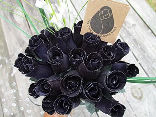 The Original Wooden Rose All Black Gothic Roses Halloween Floral Flower Bouquets in a Gift Box (2 Dozen) Brighten your space with handcrafted birch wood roses, maintenance-free, perfect for gifting or decor thumbnail 7
